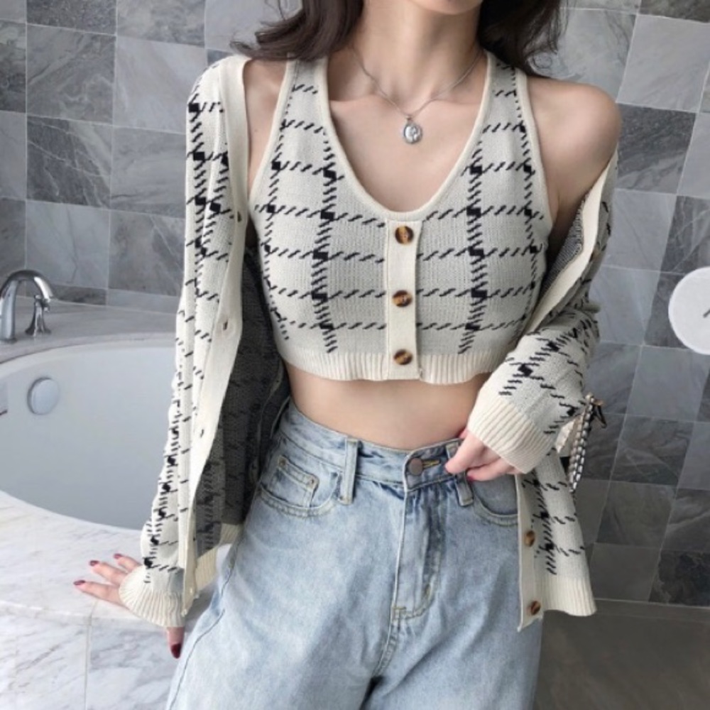Yesstyle plaid cardigan and crop top set